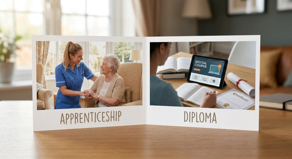 Adult care worker Level 2 apprenticeship vs diploma